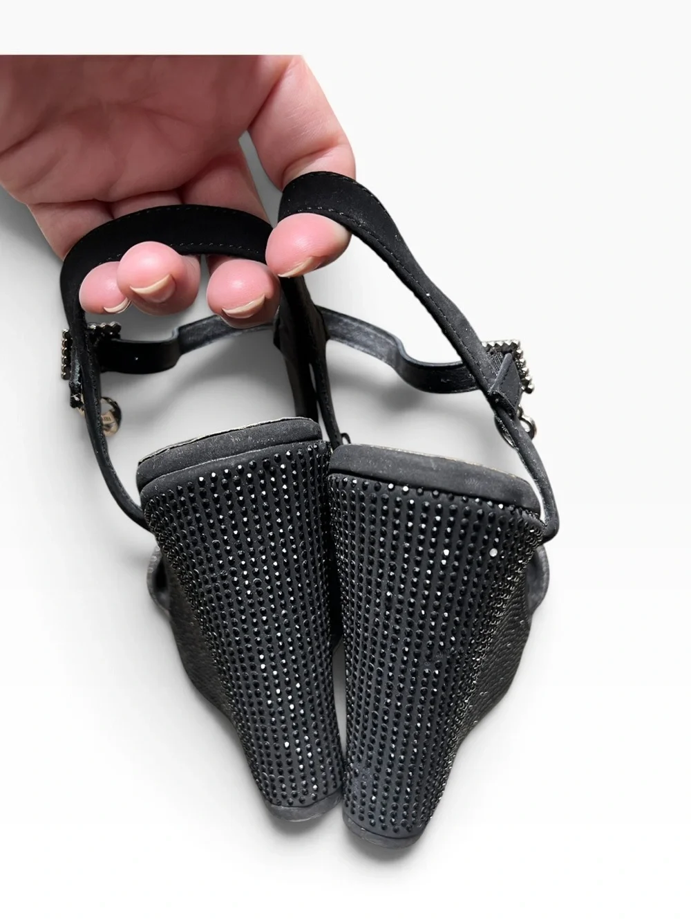 Juicy Couture Hippo black crystal wedge sandals